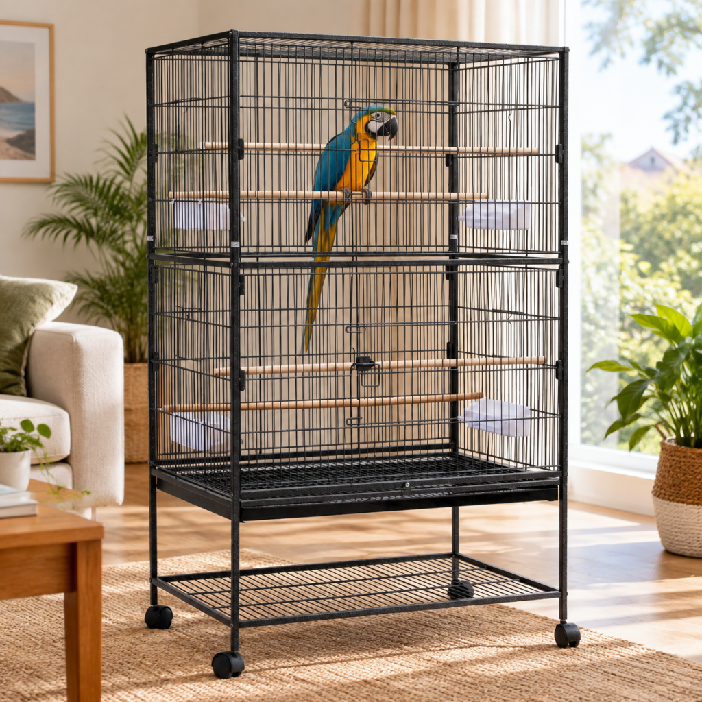 XXL Bird Cage Cockatiel Parrot Aviary Pet Stand-alone Budgie Perch Wheels 132CM
