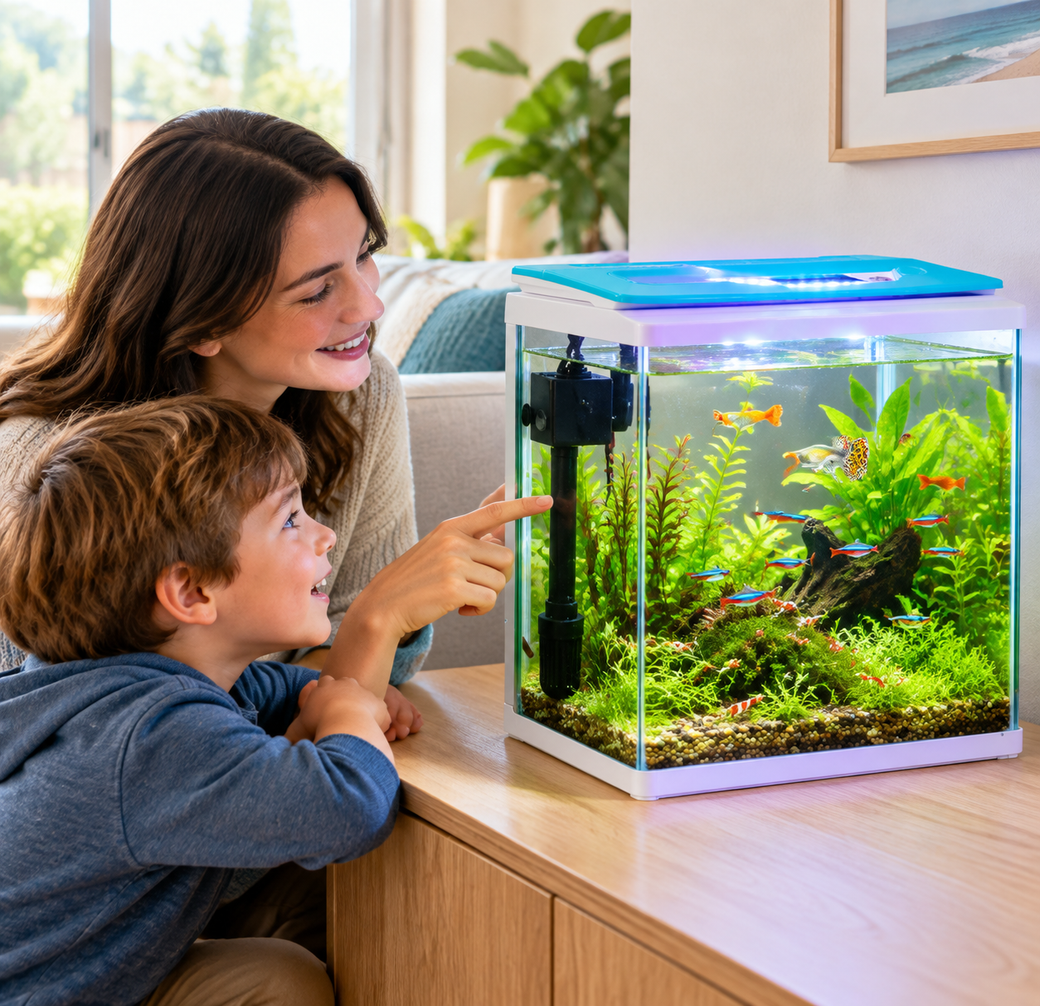 30L Aquarium Fish Tank with LED Light LCD Digital Display Complete Set
