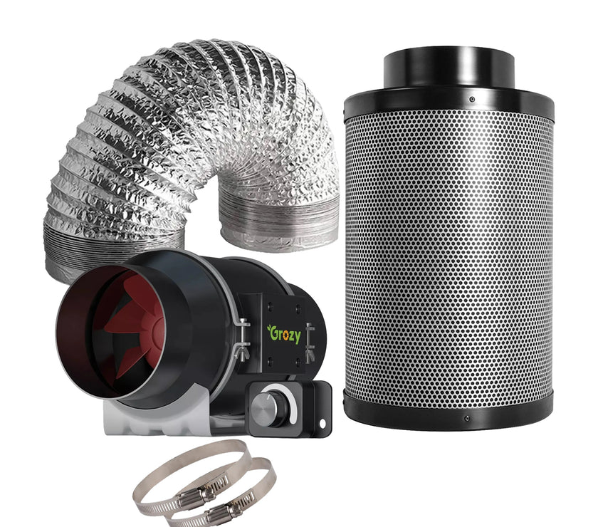 GROZY 6"/150mm Quiet Inline Fan with Speed Controller Carbon Filter Ducting Ventilation Kit