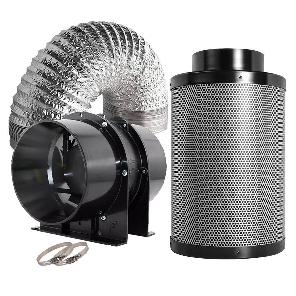 GROZY 6"/150mm Silent Axial Fan Carbon Filter Ducting Ventilation with Hose Clamps Kit