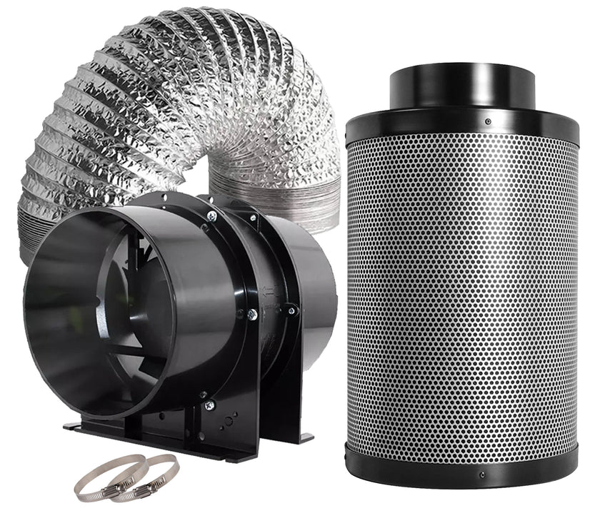 GROZY 6"/150mm Silent Axial Fan Carbon Filter Ducting Ventilation with Hose Clamps Kit