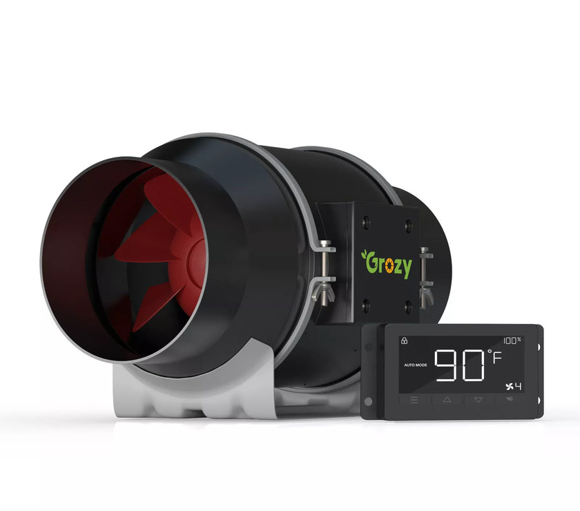 GROZY 6 inch / 150mm Intelligent Inline Fan with THC Controller Ventilation Exhaust Fan for Hydroponics Grow Tents