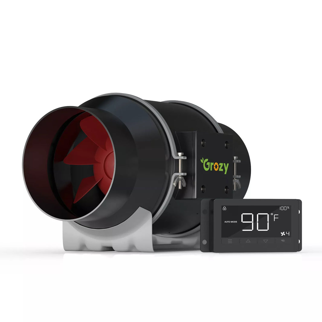 GROZY 6 inch / 150mm Intelligent Inline Fan with THC Controller Ventilation Exhaust Fan for Hydroponics Grow Tents
