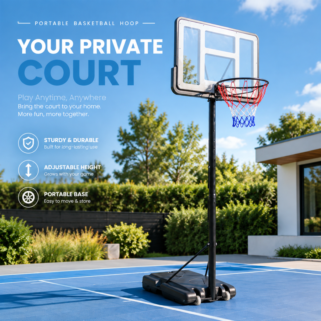 3.05M Height Adjustable Portable Basketball Hoop Stand System Durable Net Ring