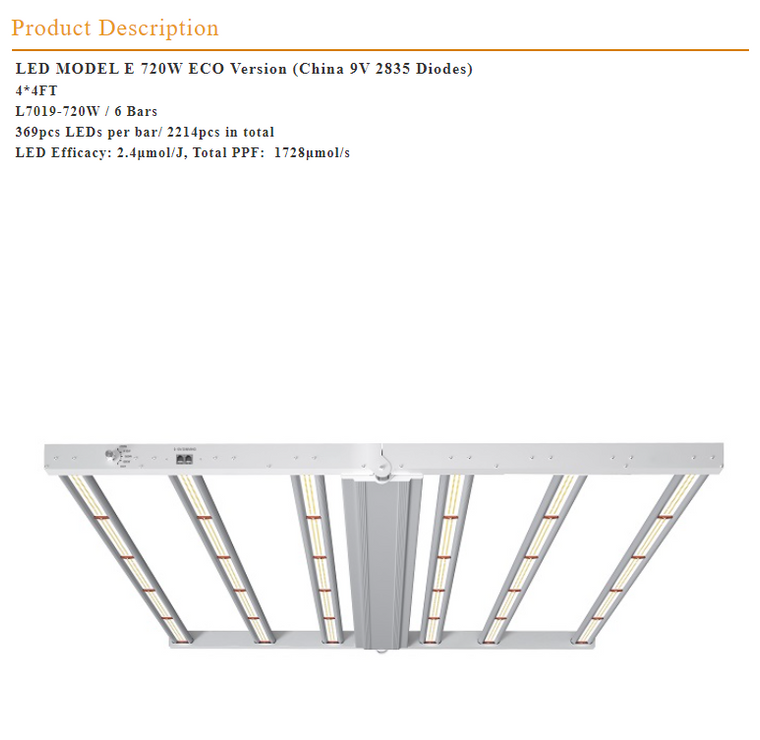 GR-E 720W LED Grow Light Bar Full Spectrum Indoor Growing Flowering Bloom