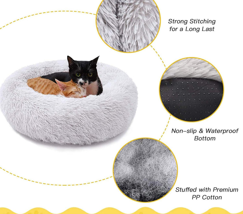 Dog Cat Pet Calming Bed Warm Soft Plush Round Nest Comfy Sleeping Kennel Cushion