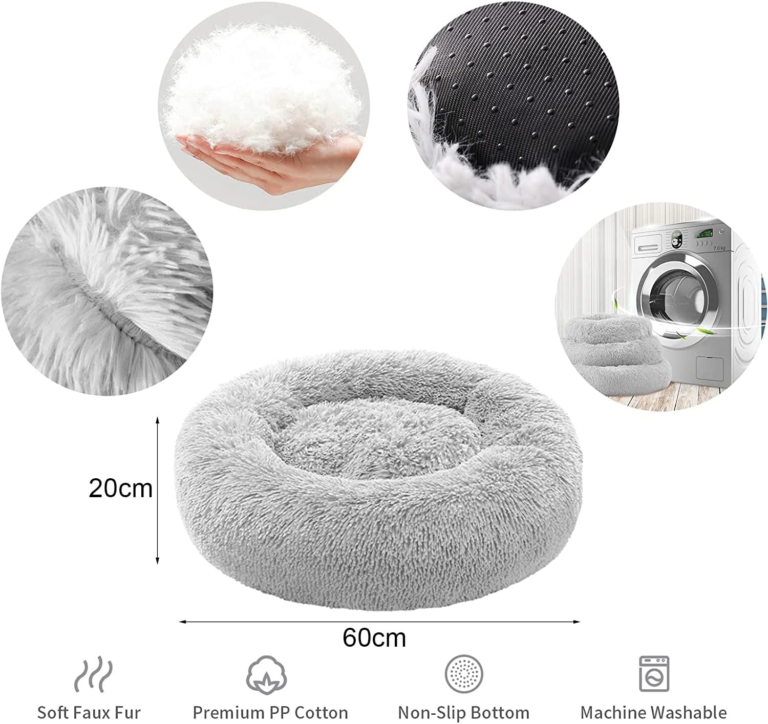 Dog Cat Pet Calming Bed Warm Soft Plush Round Nest Comfy Sleeping Kennel Cushion