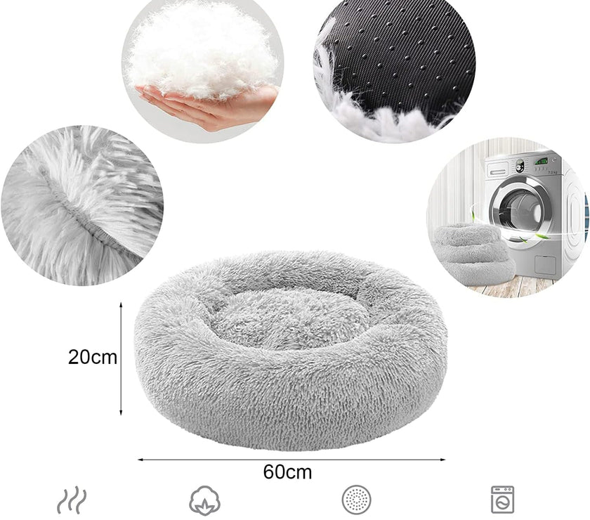 Dog Cat Pet Calming Bed Warm Soft Plush Round Nest Comfy Sleeping Kennel Cushion