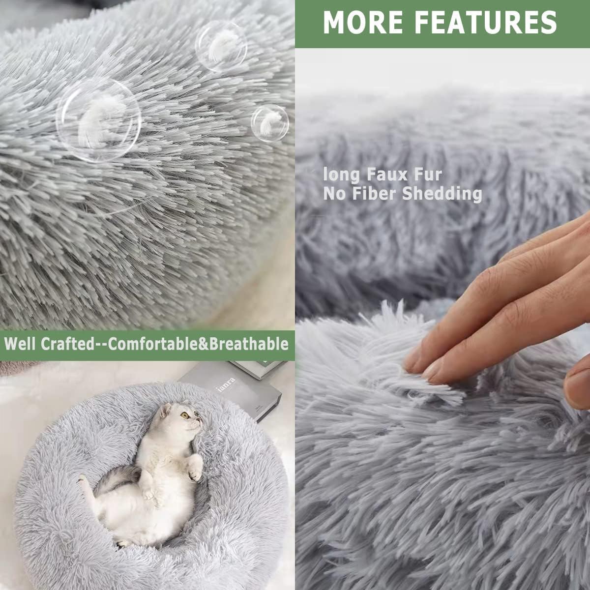 Dog Cat Pet Calming Bed Warm Soft Plush Round Nest Comfy Sleeping Kennel Cushion