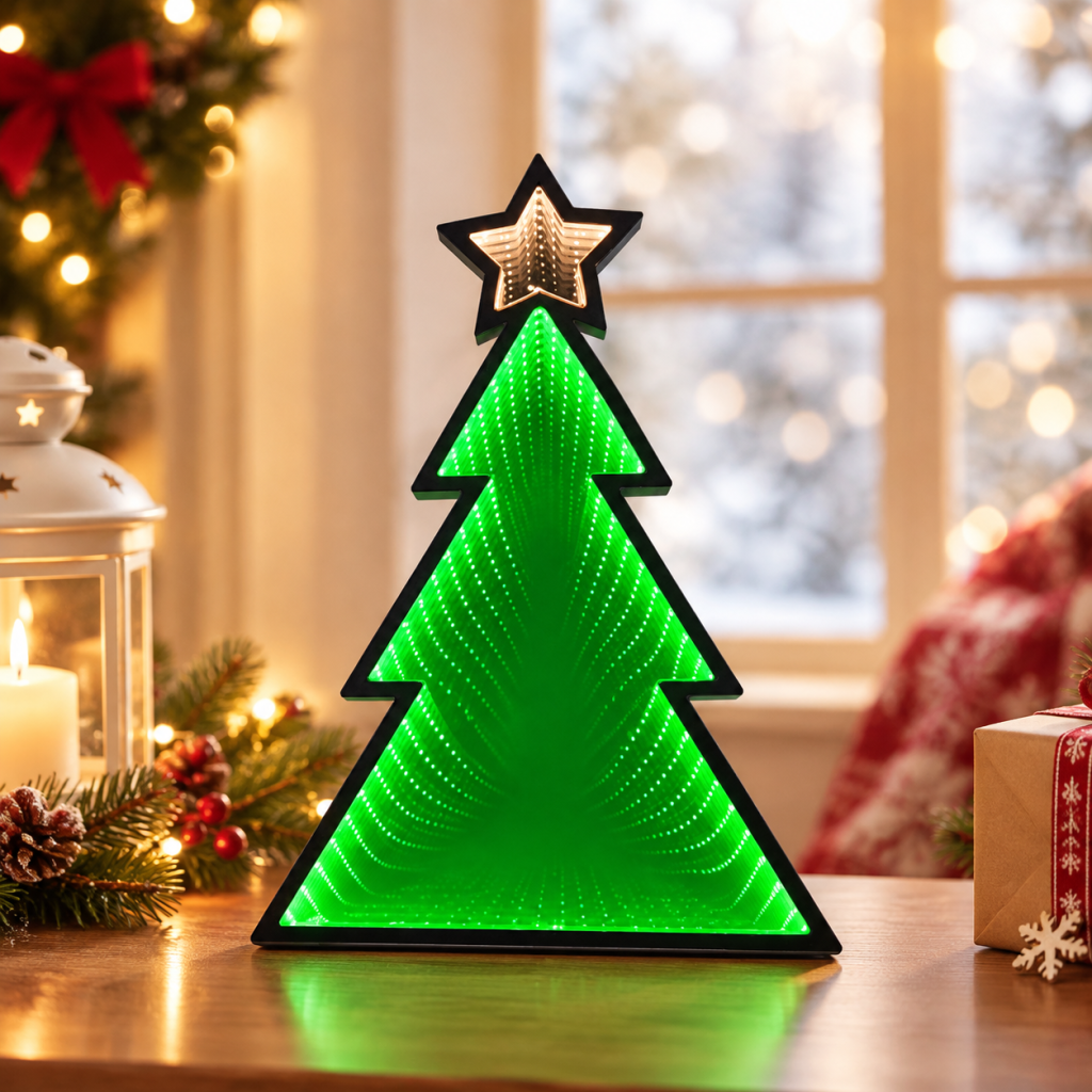 Infinity LED Mirror Light Christmas Tree 48cm Illuminated Display 3D Decoration