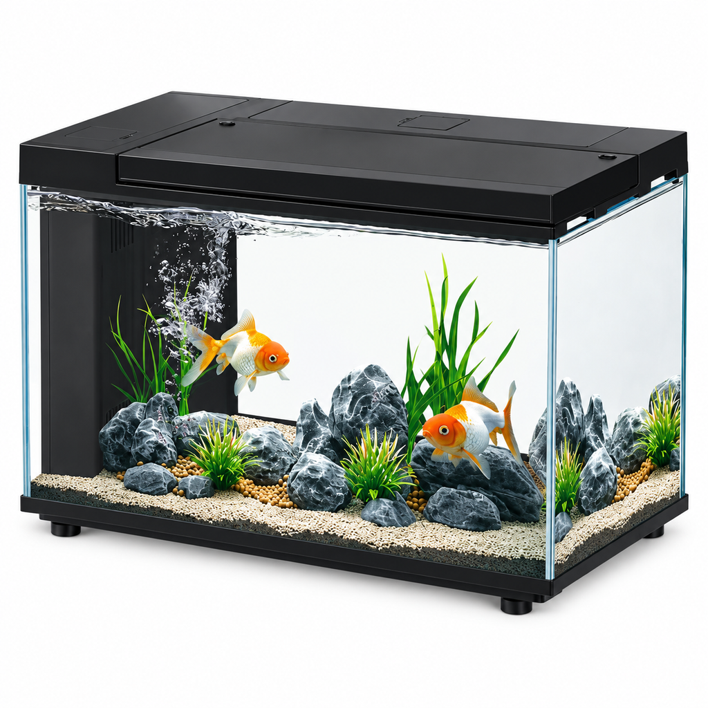 Aquarium Fish Tank LED Light Filter Pump Complete Set Ultra-Clear Glass 20L