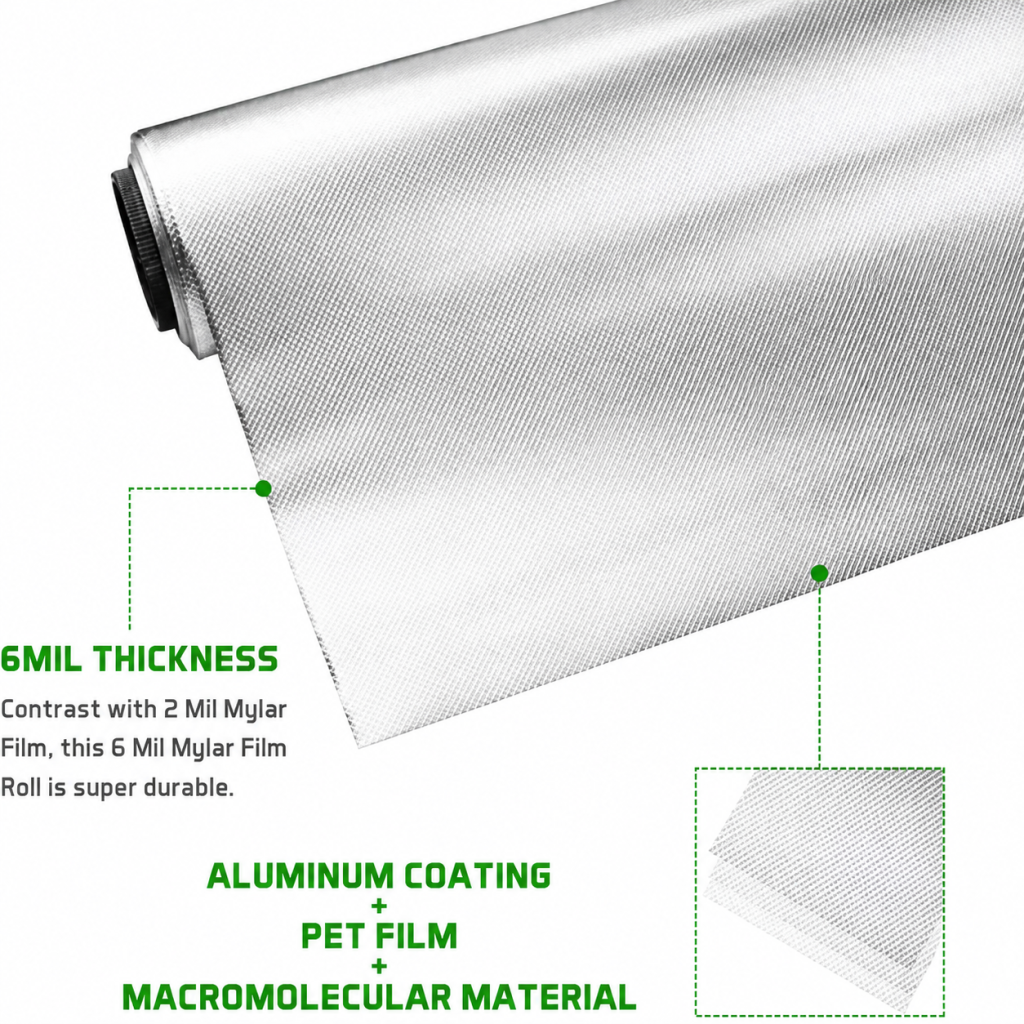 Diamond Silver White Film 6Mil High Reflective for Hydroponics Grow Room