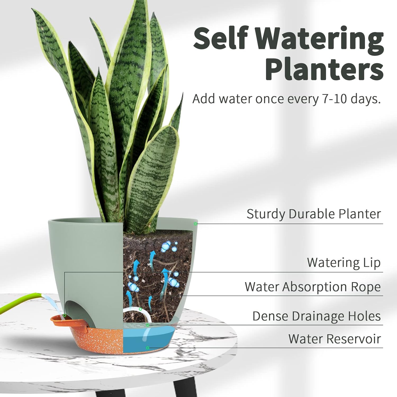 2PCS 8 inch Self Watering Planter Home Garden Indoor Outdoor Yard Plant Veg Flower Pots