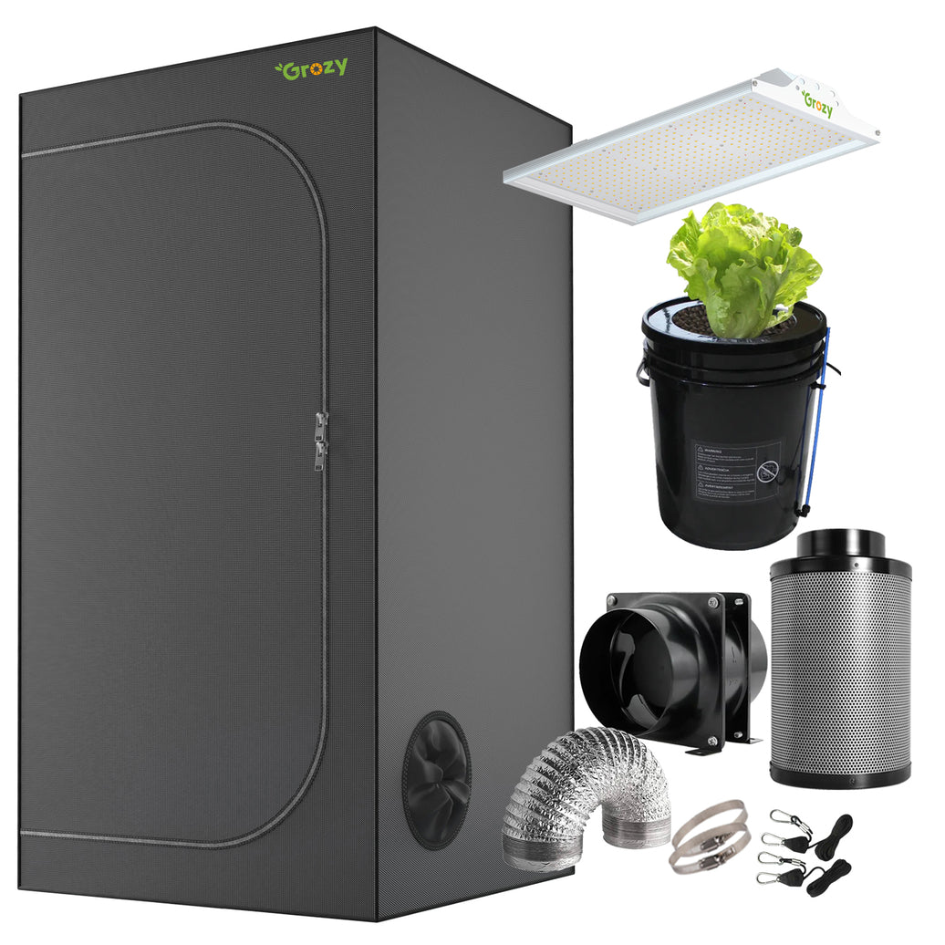 GROZY Model Q 100W LED Grow Light 80x80x160cm Tent Fan Ventilation Kits DWC System Combo