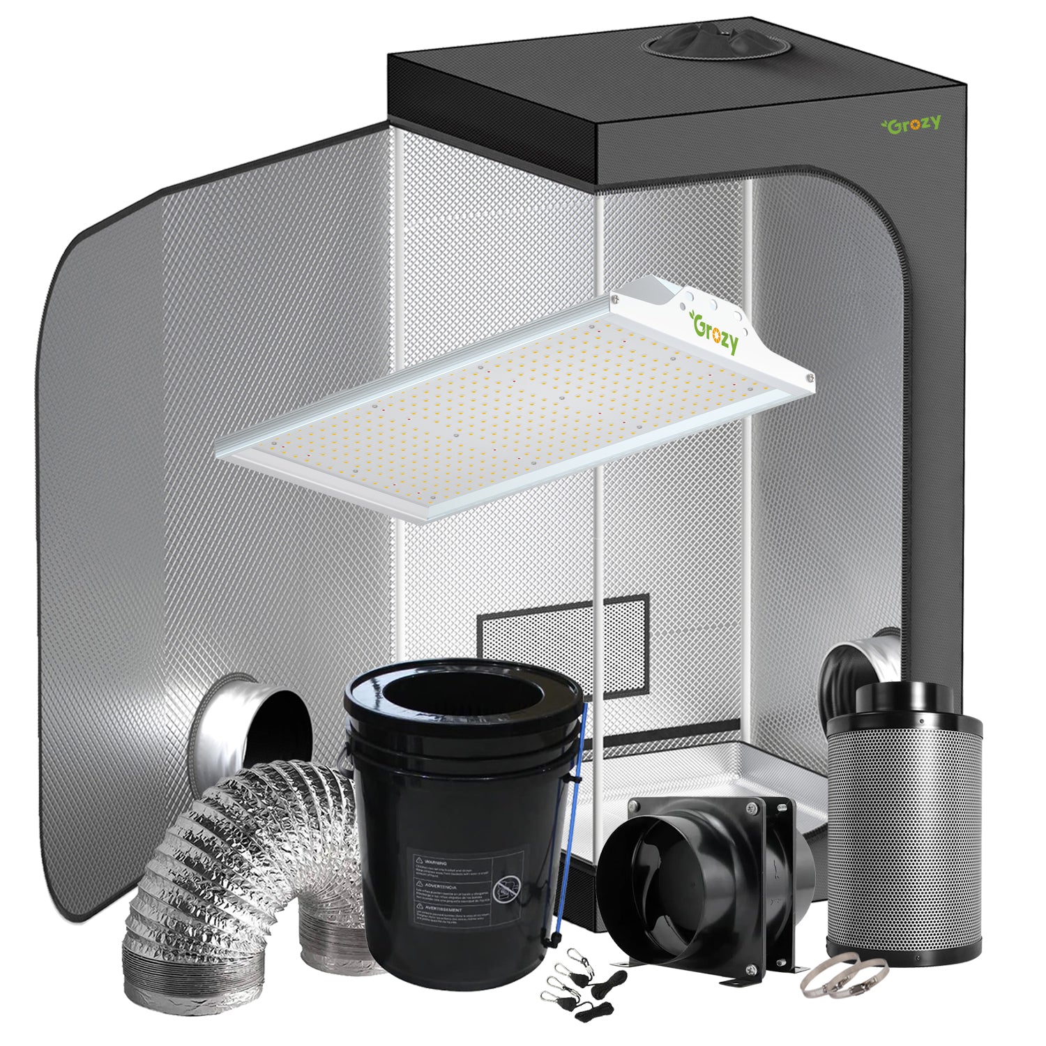 GROZY 100x100x200cm Grow Tent Mode Q 100W LED Grow Light Fan Ventilation Kit DWC System Combo