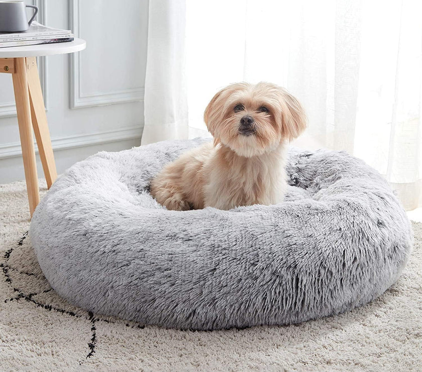 Dog Cat Pet Calming Bed Warm Soft Plush Round Nest Comfy Sleeping Kennel Cushion