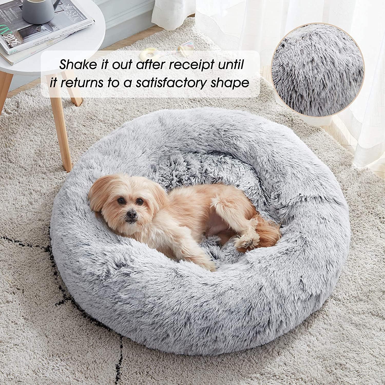 Dog Cat Pet Calming Bed Warm Soft Plush Round Nest Comfy Sleeping Kennel Cushion