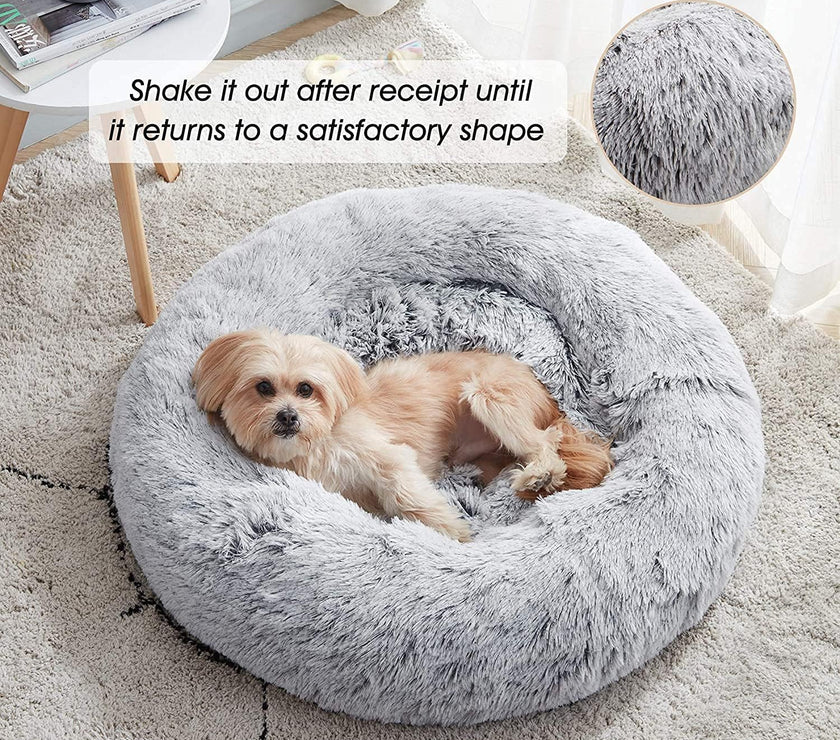 Dog Cat Pet Calming Bed Warm Soft Plush Round Nest Comfy Sleeping Kennel Cushion