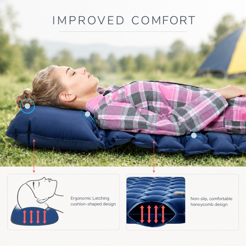 Camping Sleeping Pad with Built-in Foot Pump Lightweight Foldable Travel Air Mat