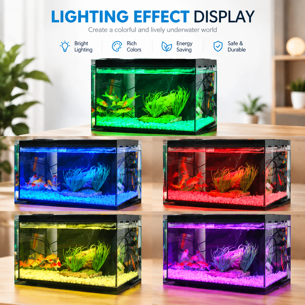 Aquarium Fish Tank LED Light Filter Pump Complete Set Ultra-Clear Glass 20L