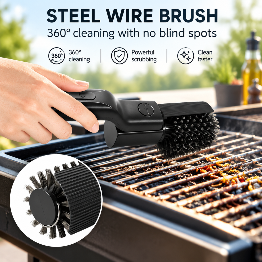 Cordless Rotary Electric Grill Brush Adjustable BBQ Cleaner Tool Camping Outdoor