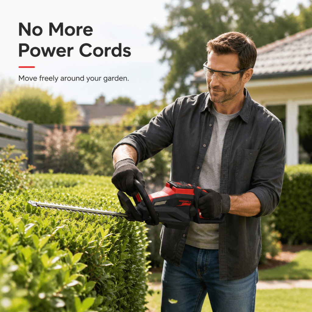 WORTH Brushless Cordless Hedge Trimmer, 24-In Dual-Action Blade, 3/4-In Cutting Capacity, Charger Included, Battery Not Included