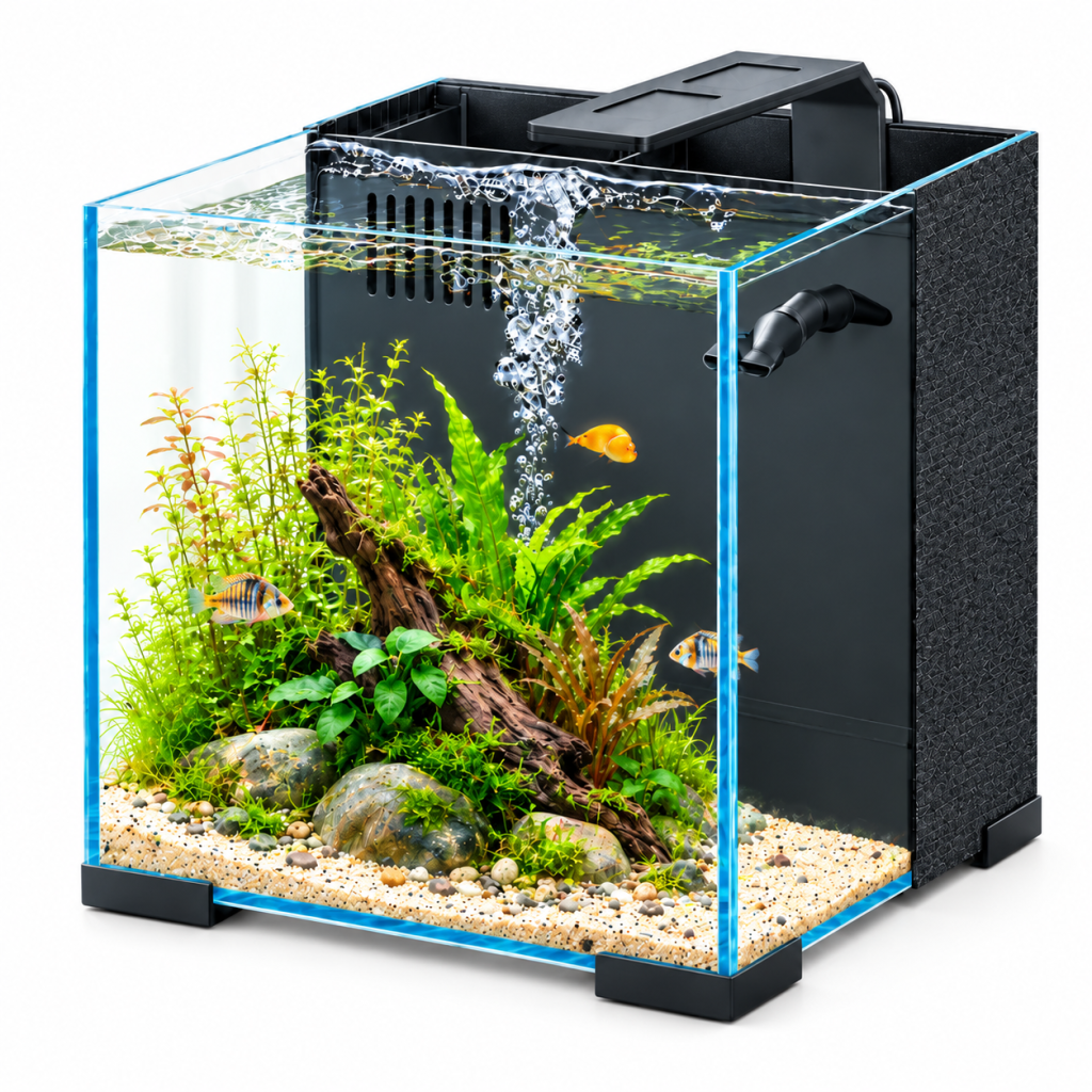 Aquarium Fish Tank LED Light Back Filter Pump Super White Galss 12L 22L 30L 42L