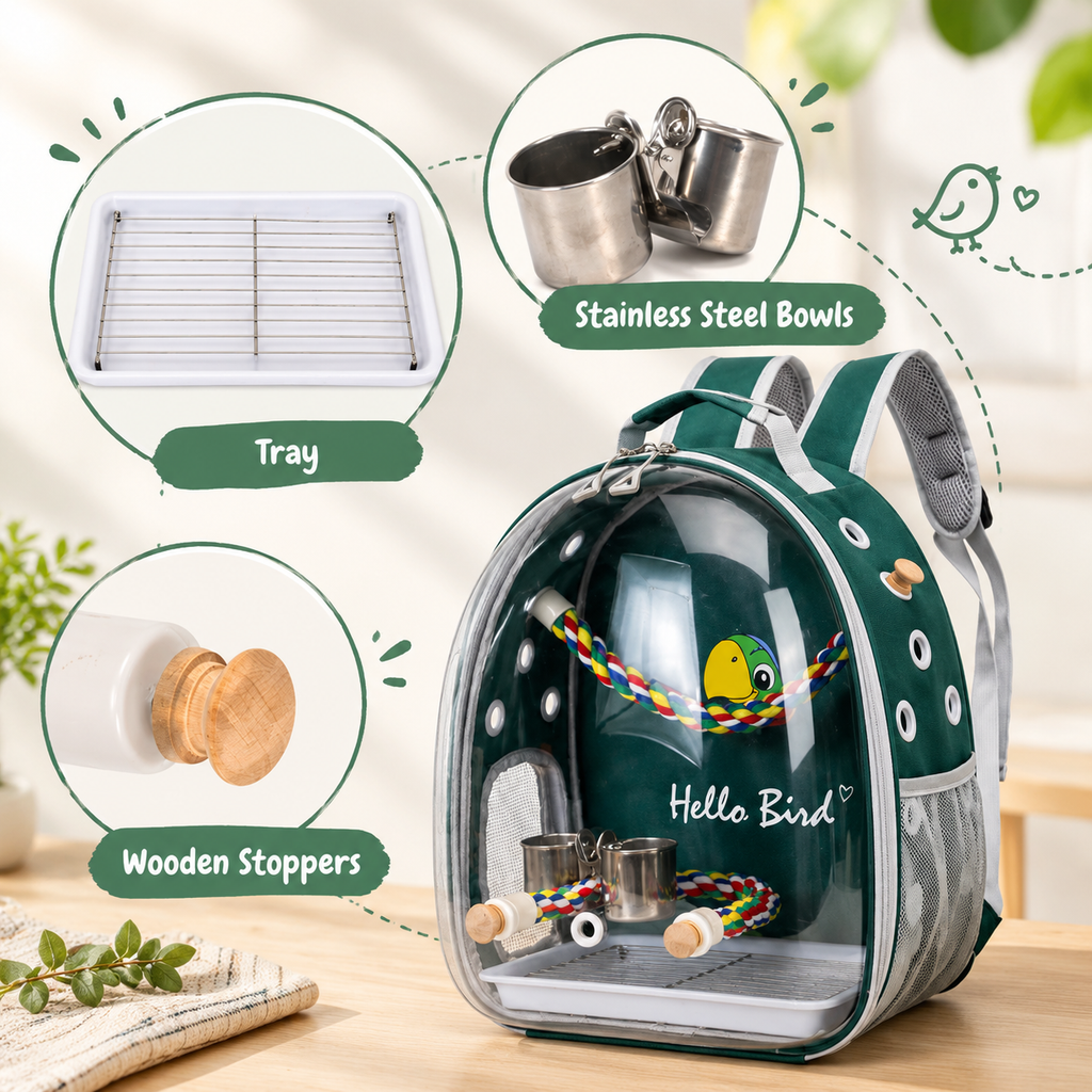 Portable Bird Carrier Cage Backpack Travel Parrot Bag Outdoor Clear Ventilated