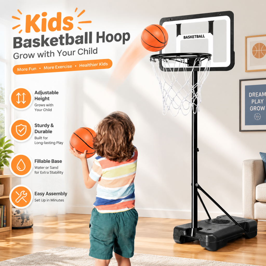 2-2.5M Basketball Stand System Hoop Net Ring Portable Base Height Adjustable Kid