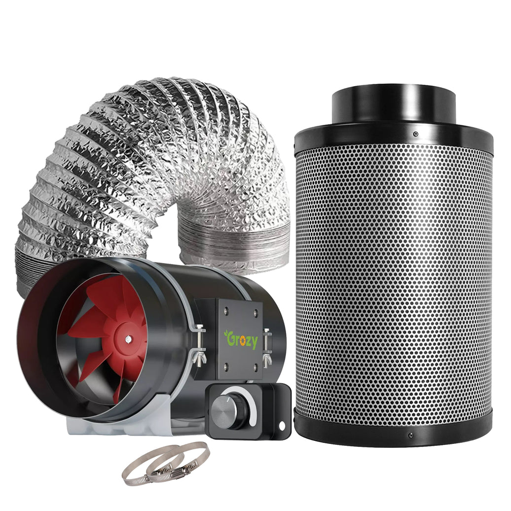 GROZY 8"/200mm Inline Fan with Speed Control Carbon Filter Duct Fan Ventilation Kit for Grow Tent