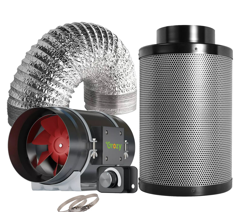 GROZY 8"/200mm Inline Fan with Speed Control Carbon Filter Duct Fan Ventilation Kit for Grow Tent