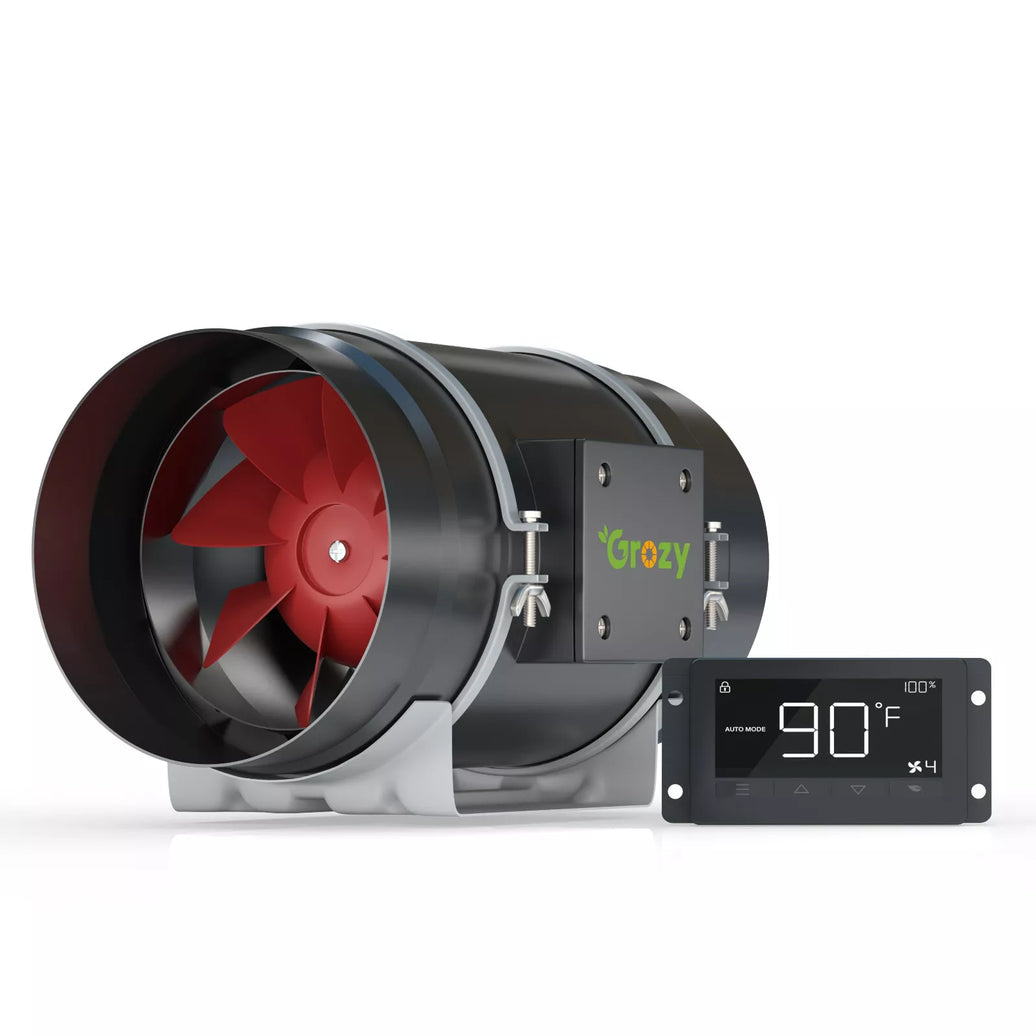 GROZY 8 inch / 200mm Intelligent Inline Fan with THC Controller Ventilation Exhaust Fan Ideal for Indoor Heating Cooling Transfer