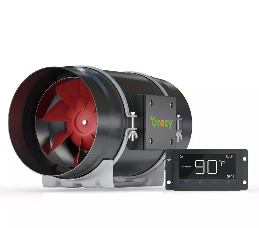 GROZY 8 inch / 200mm Intelligent Inline Fan with THC Controller Ventilation Exhaust Fan Ideal for Indoor Heating Cooling Transfer