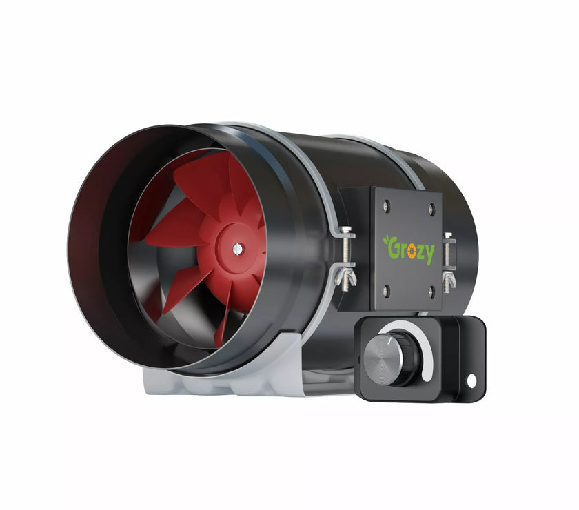 GROZY 8 inch / 200mm Black Inline Fan with Speed Controller Quiet Cooling Booster Fan for Hydroponics