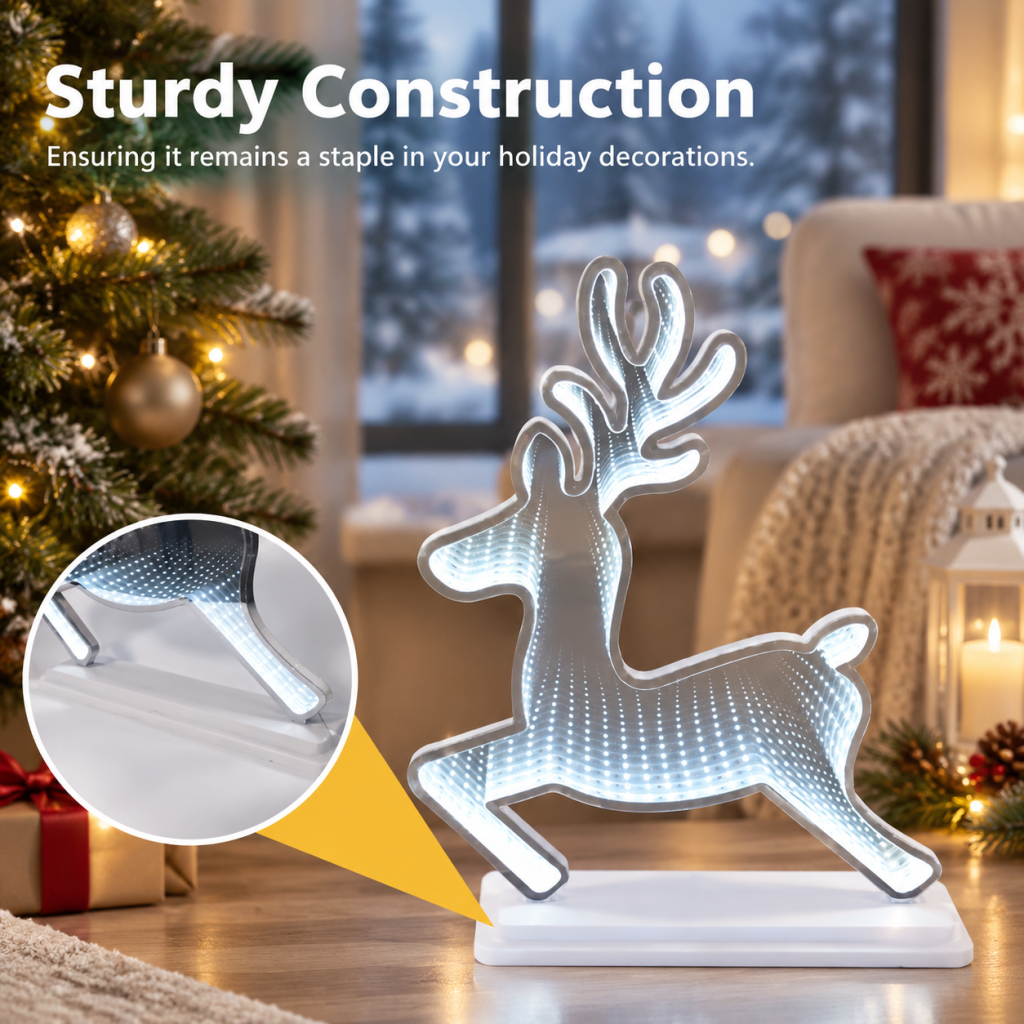 50cm LED Infinity Mirror Standing Reindeer with Base Christmas Light Decoration
