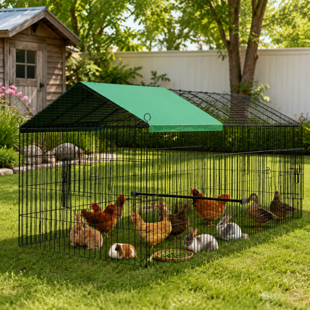1.8M Large Metal Chicken Coop Walk-in Rabbit Hutch Run Cage Freerange Hen House