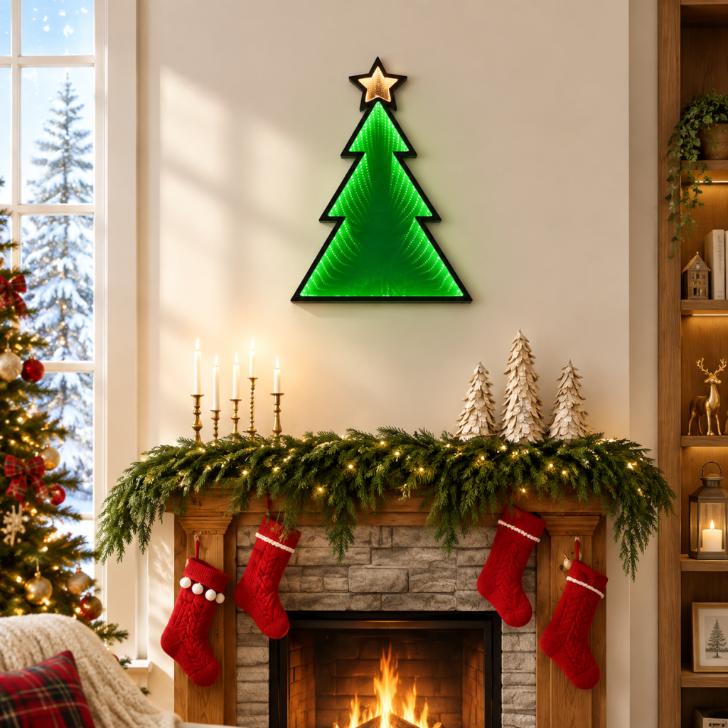 Infinity LED Mirror Light Christmas Tree 48cm Illuminated Display 3D Decoration