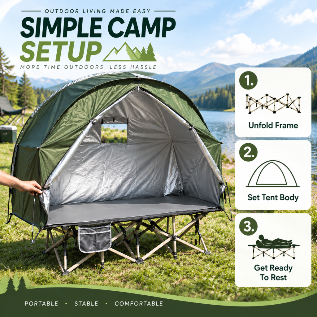 1-Person Elevated Off-Ground Camping Cot Bed Tent Combo Hiking Beach Travel