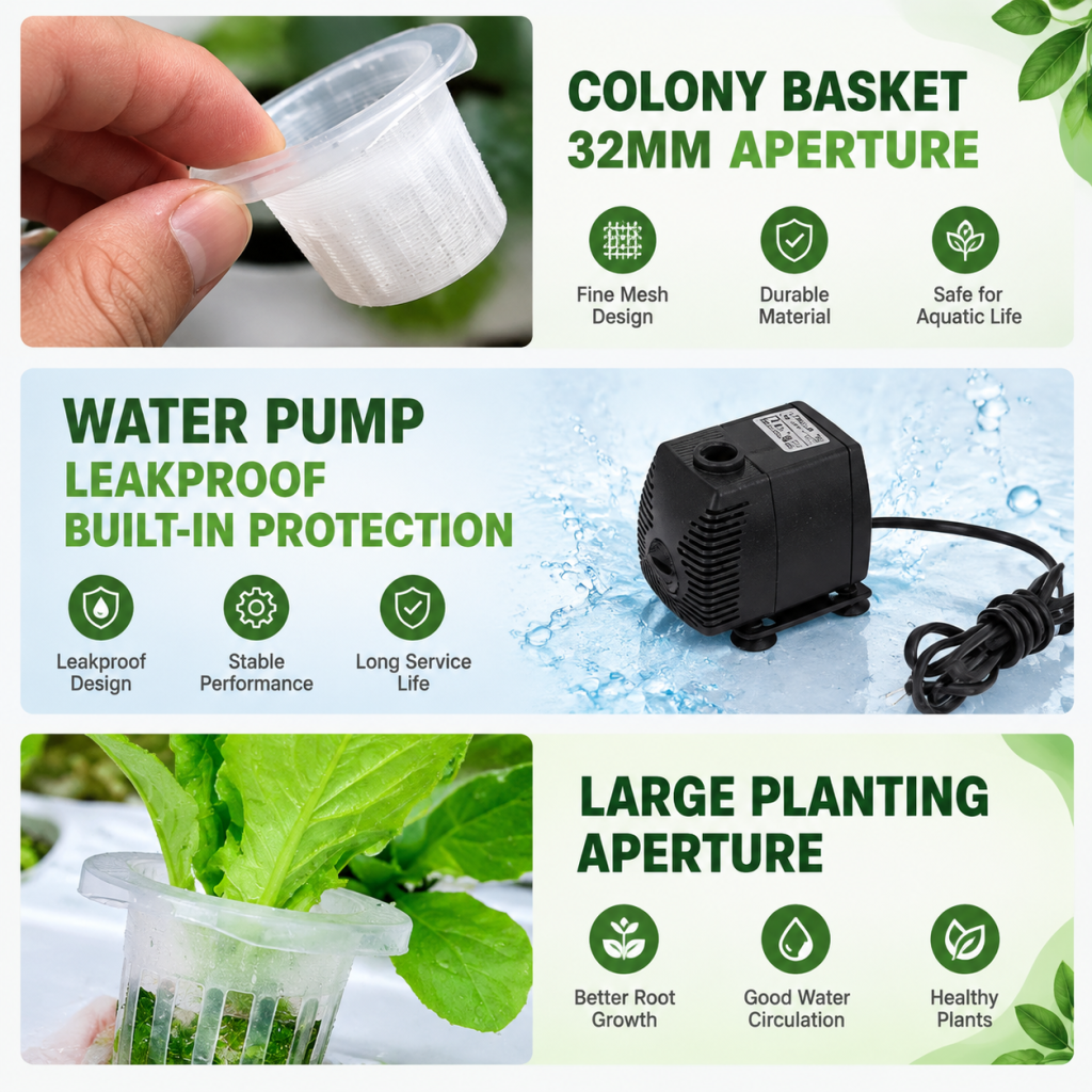36/72 Plant Sites Aeroponics Hydroponic Grow Kit NFT System for Vegetables & Herbs