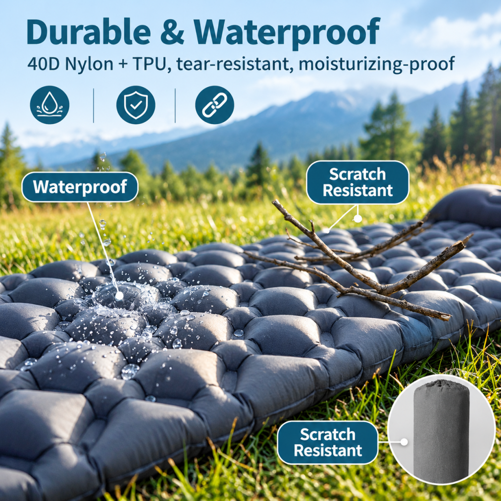 Camping Sleeping Pad with Built-in Foot Pump Lightweight Foldable Travel Air Mat