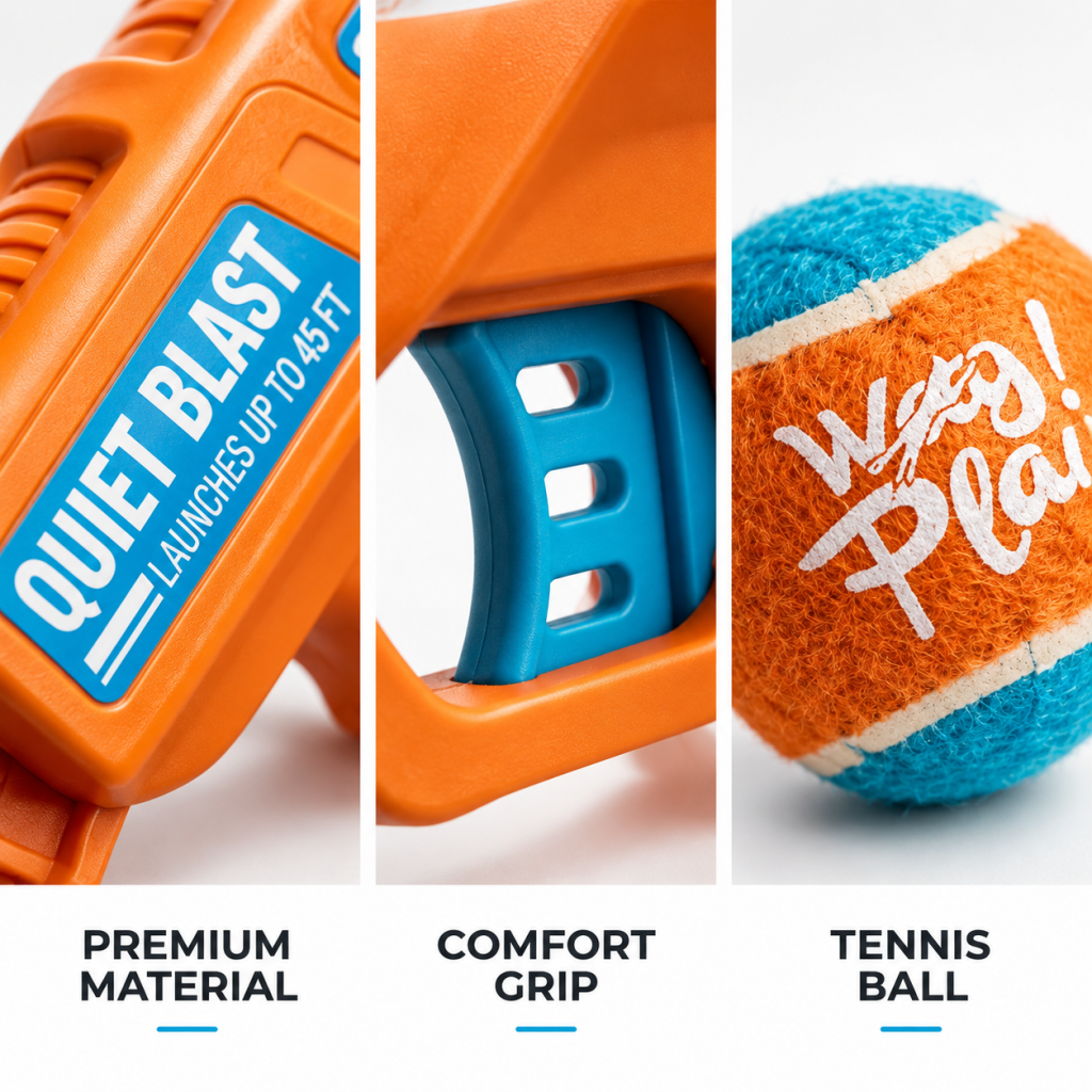 Dog Ball Launcher Blaster Shooter Gun Thrower Puppy Pet Toy Play Tennis Fetch AU