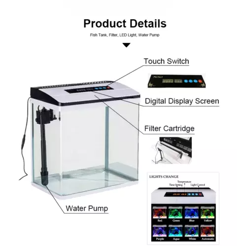 Aquarium 37L Fish Tank LED Light Complete Set Digital Display Touch Control