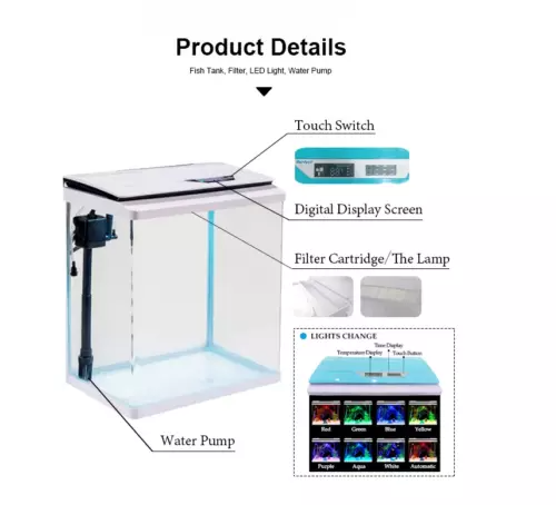 Aquarium Fish Tank LED Light Silent LCD Display Complete Set 44L