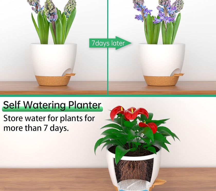 2PCS 8 inch Self Watering Plant Flower Planter Home Garden Indoor Outdoor Plastic Pot