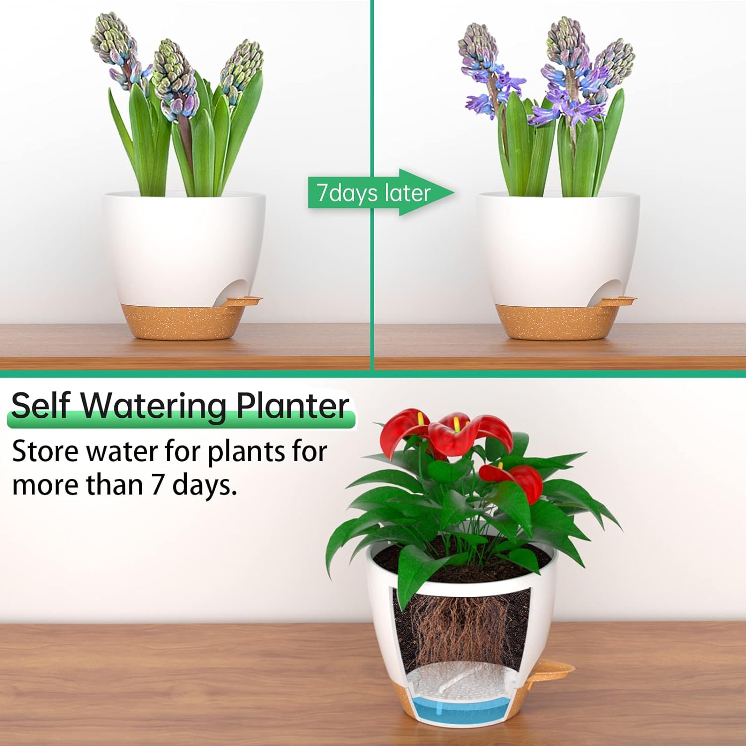 2PCS 8 inch Self Watering Plant Flower Planter Home Garden Indoor Outdoor Plastic Pot