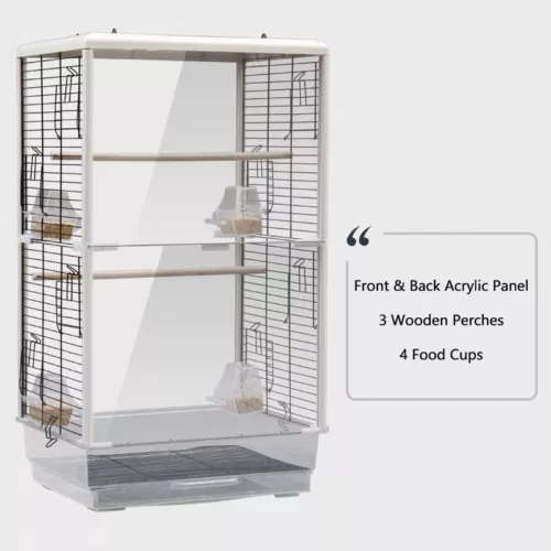 Bird Cage Parrot Cockatiel Aviary Pet Budgie Birdcage with Acrylic Clear Front Back Panel