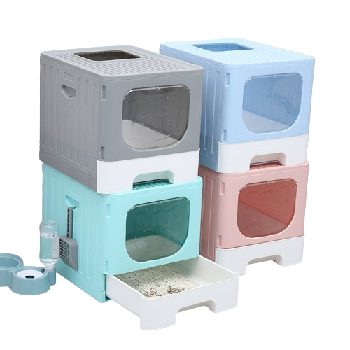 Large Foldable Cat Litter Box Toilet Tray Kit Enclosed Kitty Hooded Top Entry