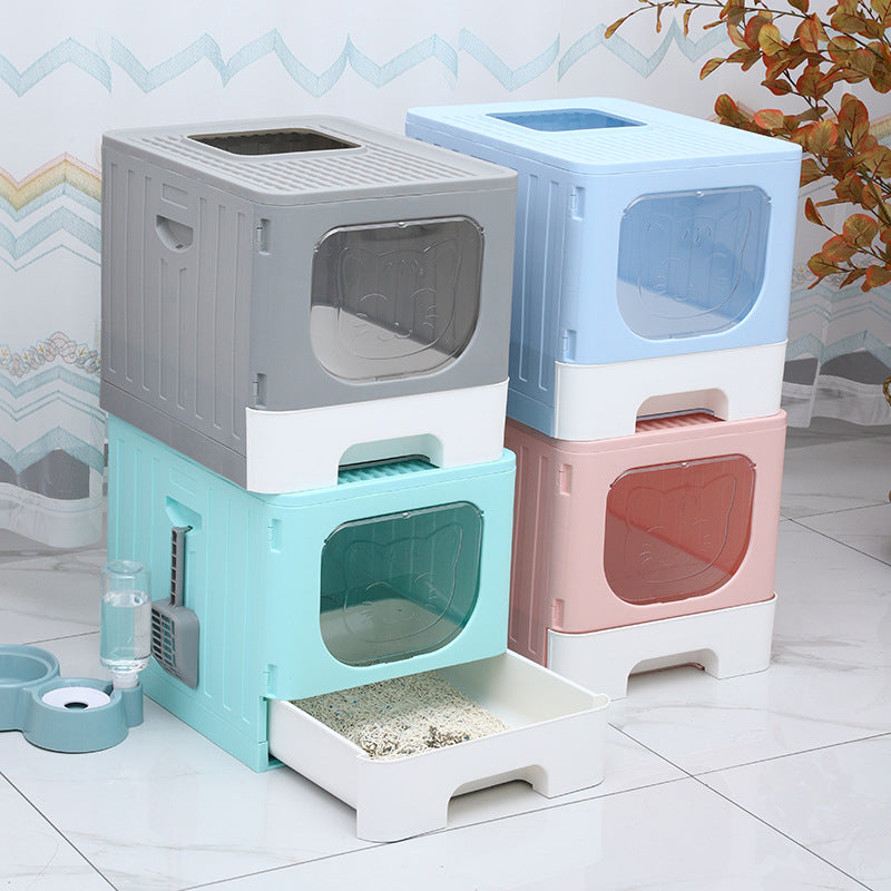 Large Foldable Cat Litter Box Toilet Tray Kit Enclosed Kitty Hooded Top Entry