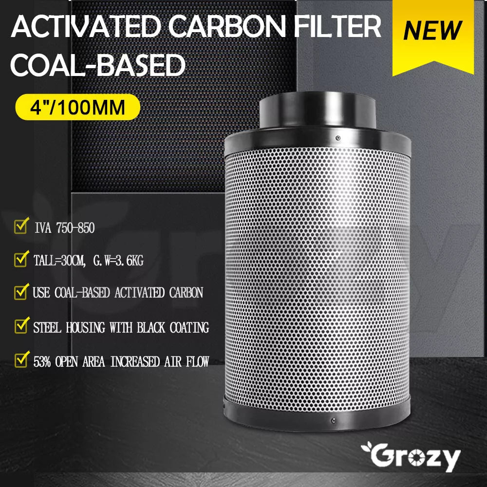 GROZY 4"/100mm Ventilation Kit Axial Fan Carbon Filter Duct Hydroponics Grow Tent Kit