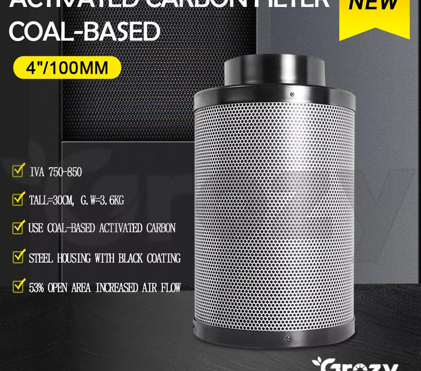 GROZY 4"/100mm Inline Duct Fan with Speed Control Carbon Filter Ventilation Kit